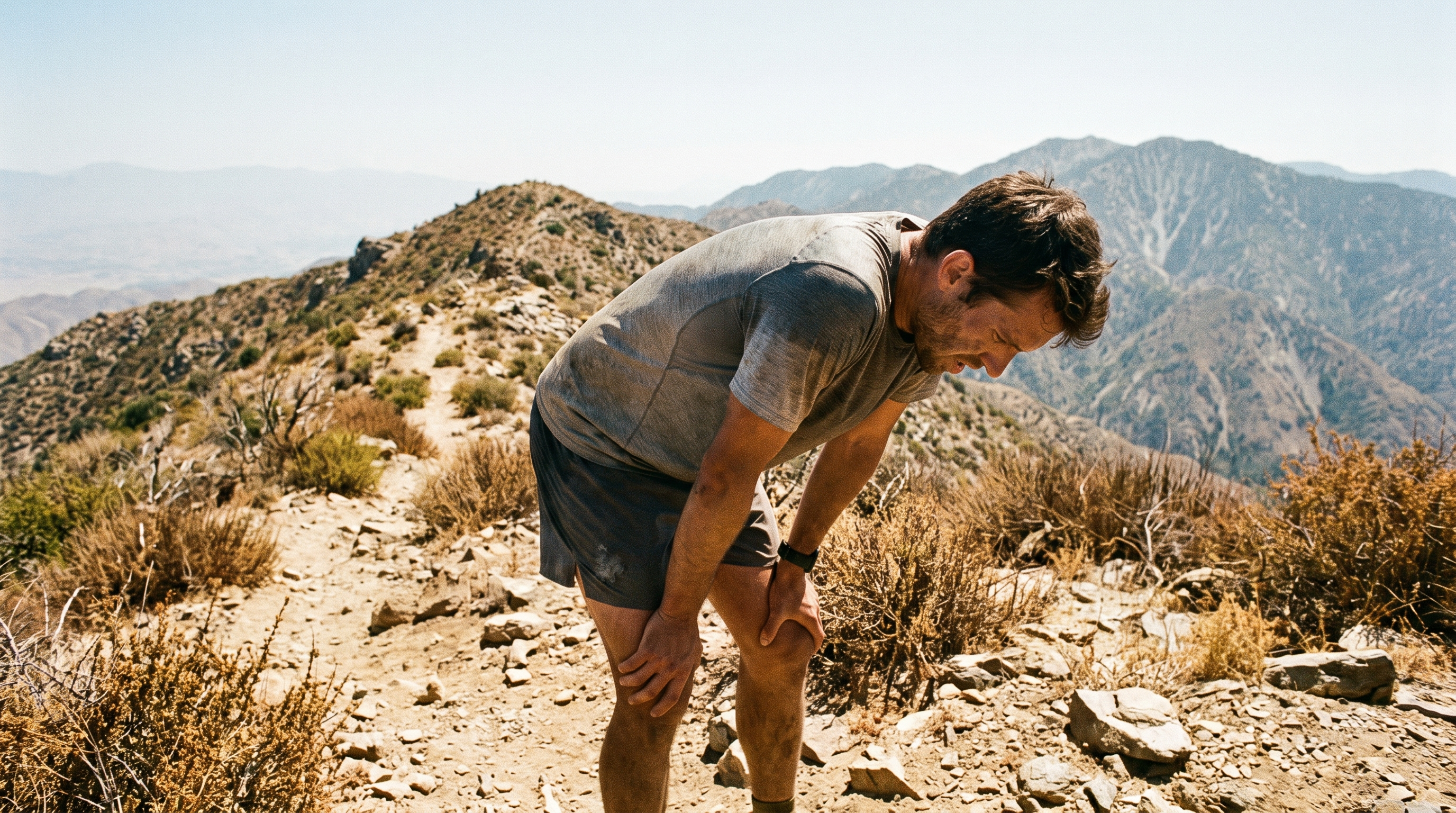athlete hitting the wall on a mountain climb, a cellular energy gap.