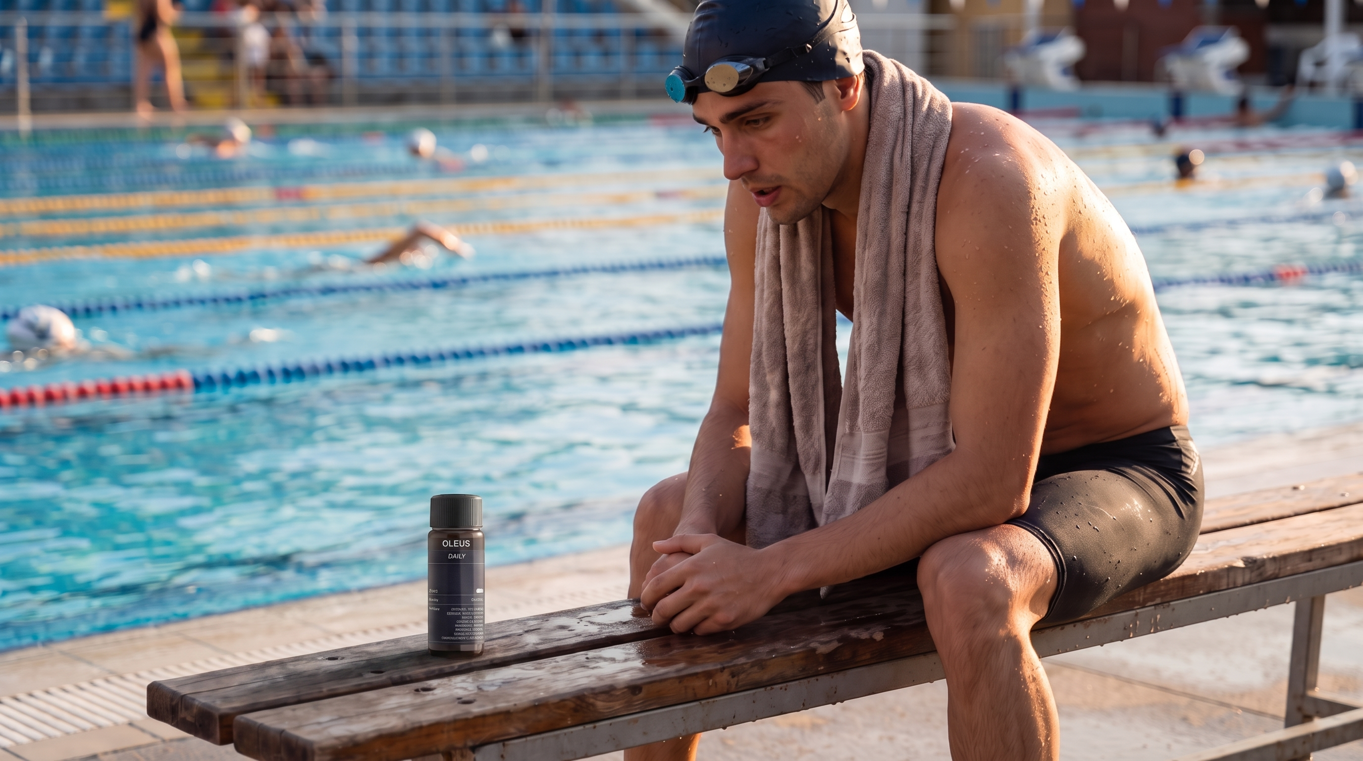 Swimmer resting at the wall between hard reps, showing the recovery gap in a main set